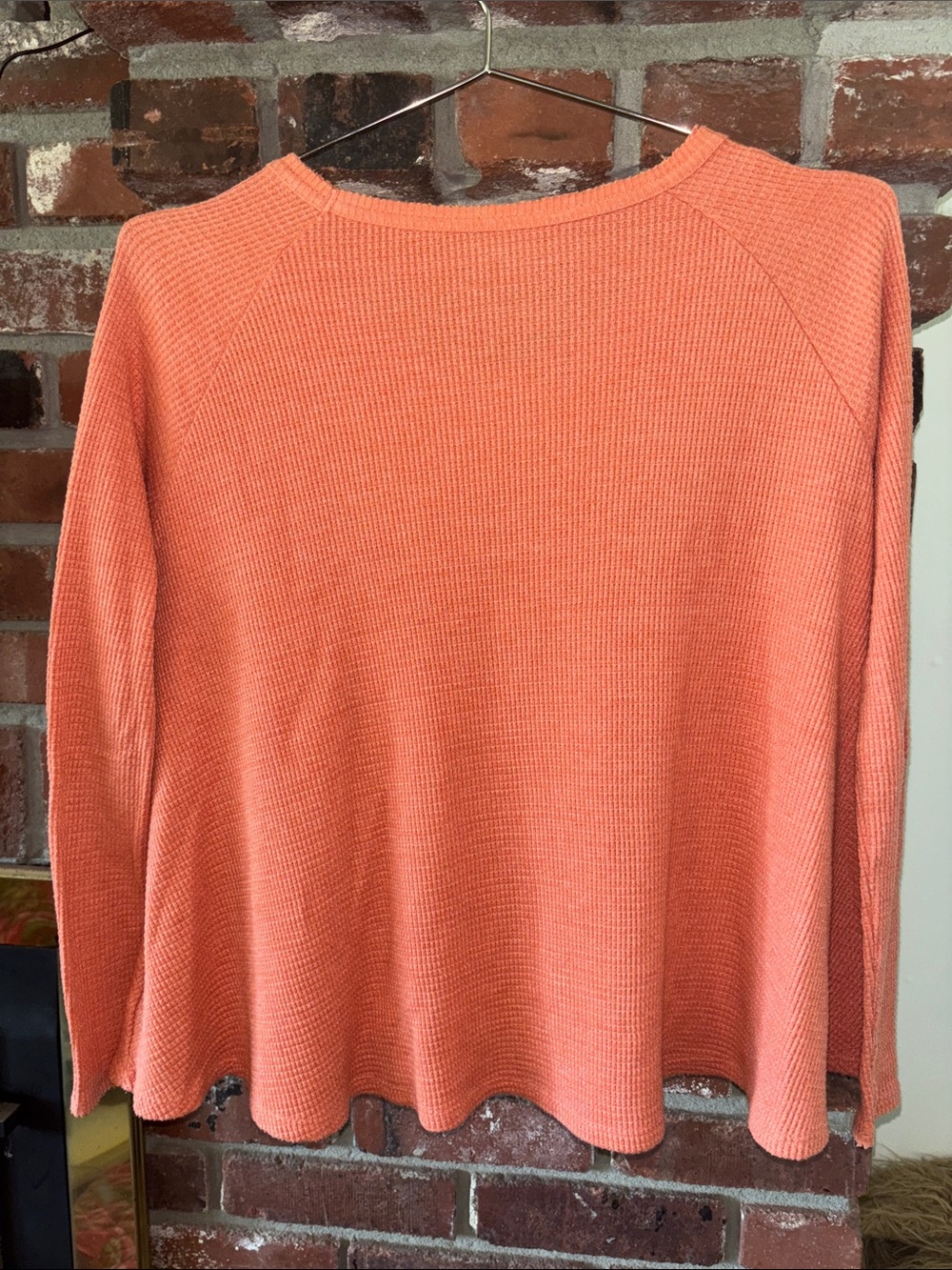 We The Free Swing Top Coral-Orange Waffle Knit Thermal Long Sleeve Crop Top XS - Picture 4 of 6
